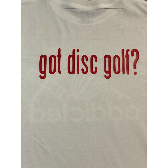 Disc Golf Shirt ADDICTED Basket Red Logo L Graphic T-Shirt Gildan White - Picture 4 of 10